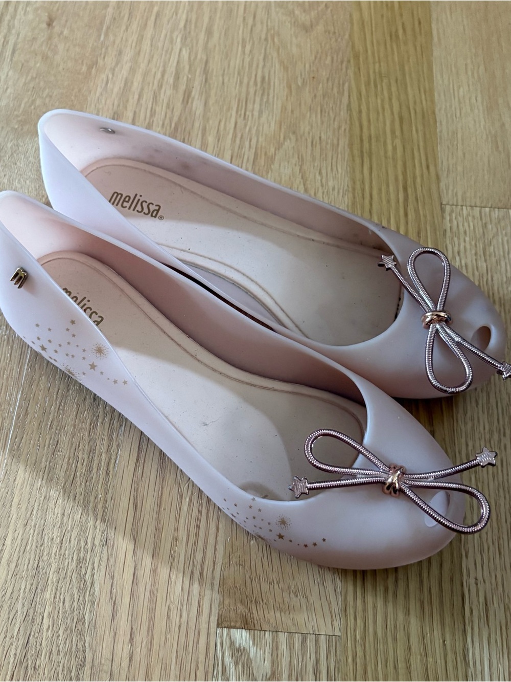 MELISSA ULTRAGIRL ELEMENTS Sz 9 Blush Pink Star Print Flats Shoes